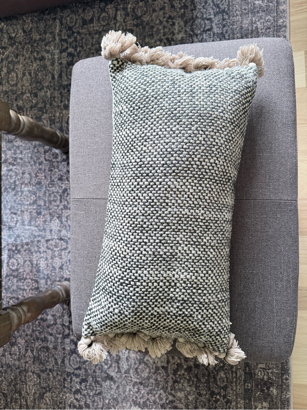 West Elm Black & Cream Textured Lumbar Pillow Cover with Tassels